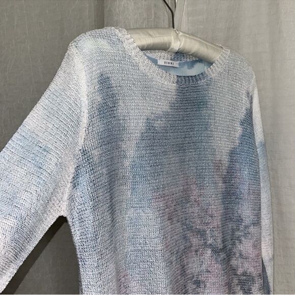 SIONI L White Blue Pink Cloud Floral Reverse Knit Sweater Blouse Pullover - Picture 5 of 11